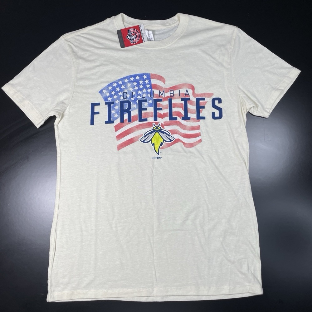 MiLB Columbia Fireflies Men's Short Sleeve American Flag Team Logo Sz Medium NWT
